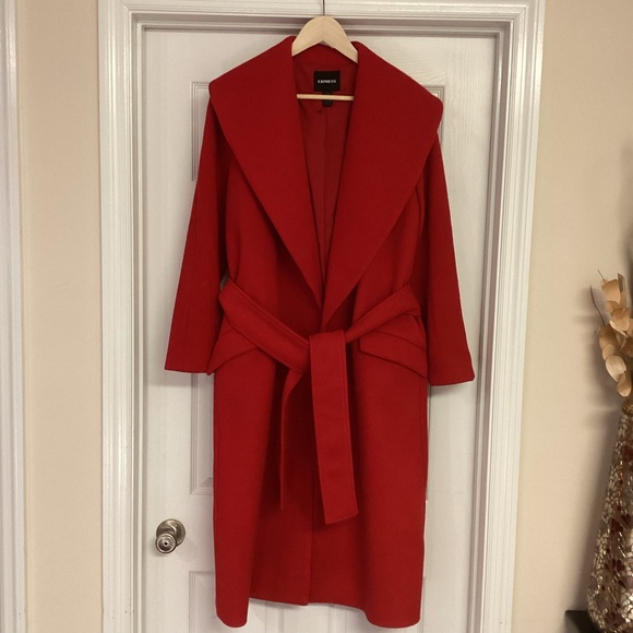Express Red Shawl Lapel Wrap Coat - Picture 3 of 15